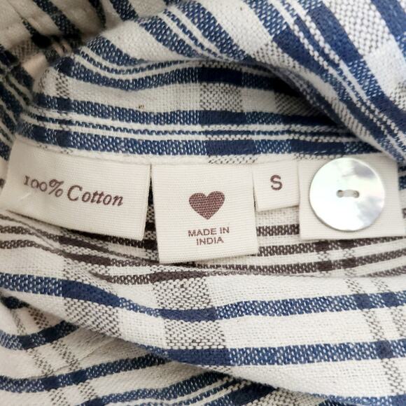 ALIX OF BOHEMIA Petra plaid cotton high waist button fly shorts blue cream Sz S - Picture 7 of 9